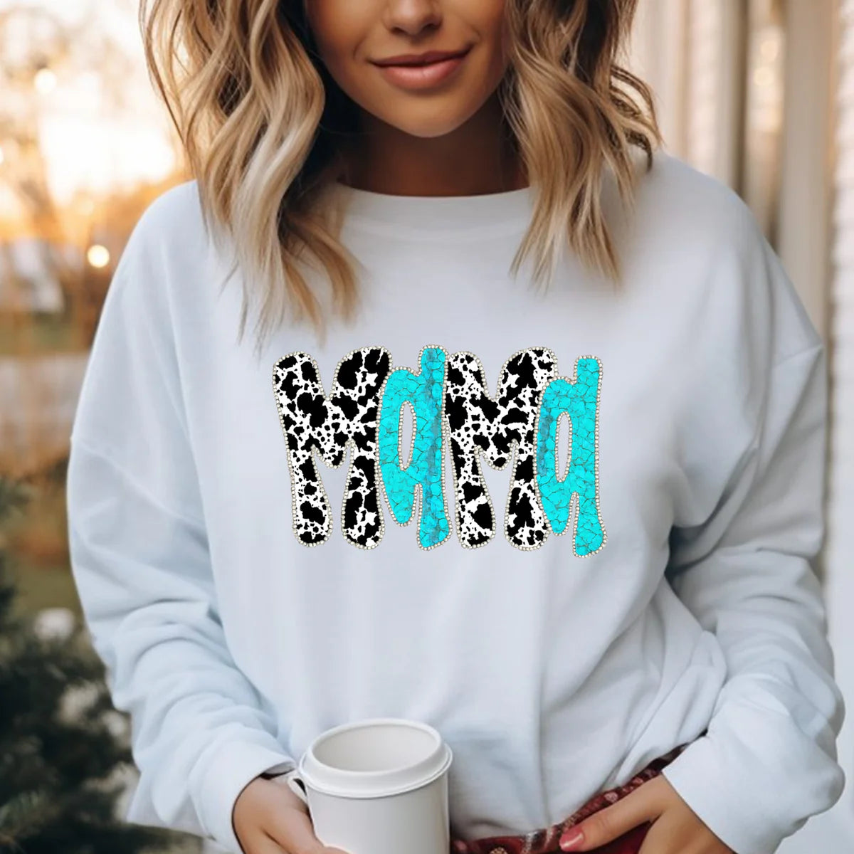 MAMA COW PRINT/TURQUOISE DTF